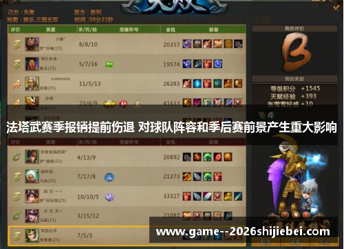 法塔武赛季报销提前伤退 对球队阵容和季后赛前景产生重大影响